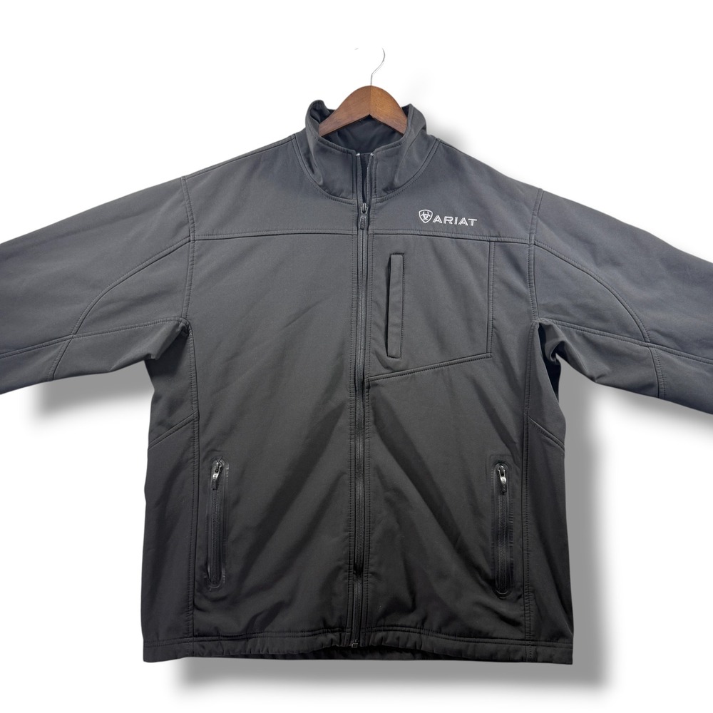 Ariat Mens Black Softshell Full Zip Jacket Fleece Lined Logo Large